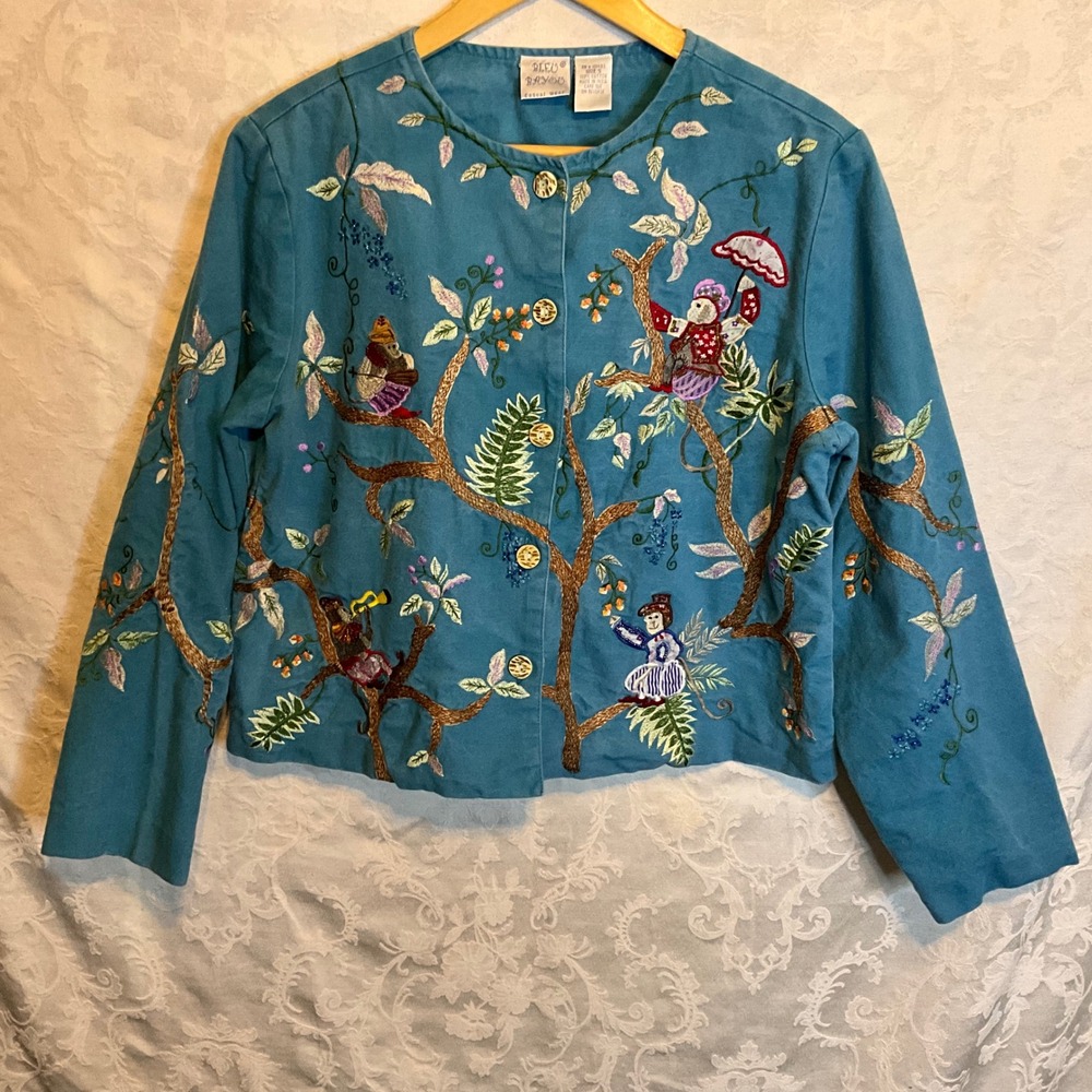Vintage Bleu‎ Bayou Women's Size S Teal Embroidered Jacket Women's Button Front